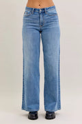 Judy Blue mid rise retro wide leg jeans front view