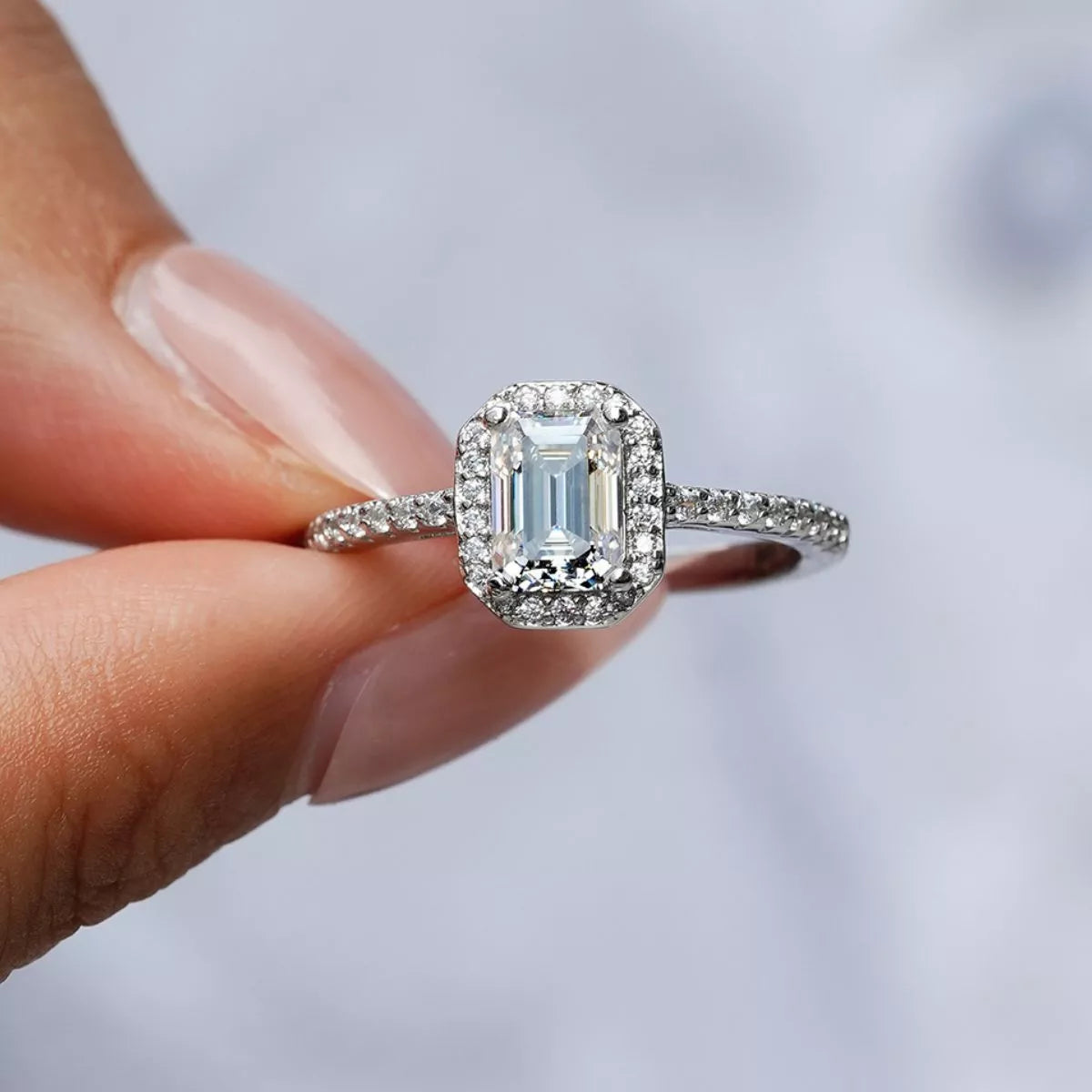 925 sterling silver moissanite ring on hand
