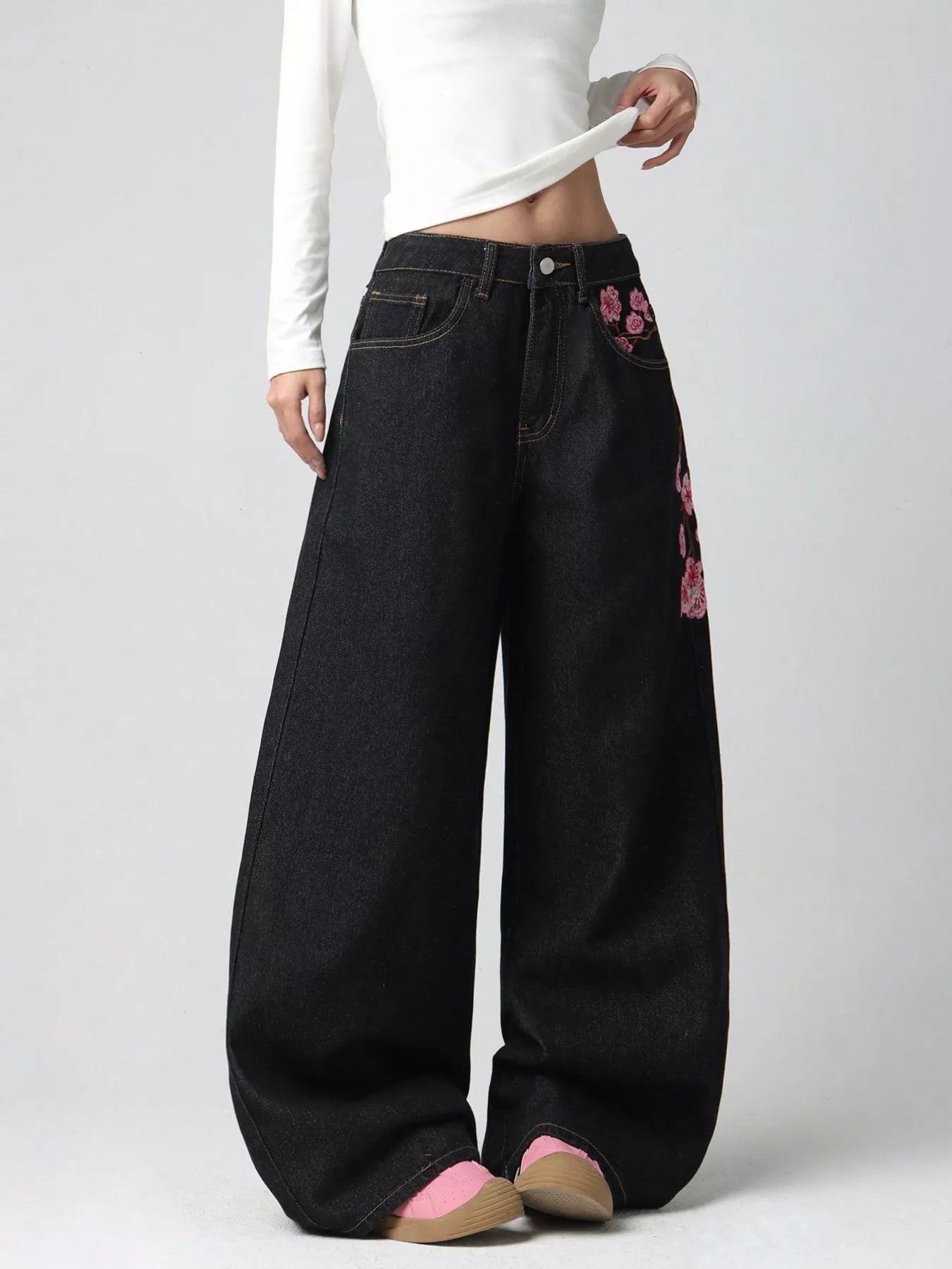 Embroidered jeans styled outfit view