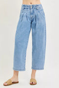 RISEN slouchy crop barrel jeans with pleats front view