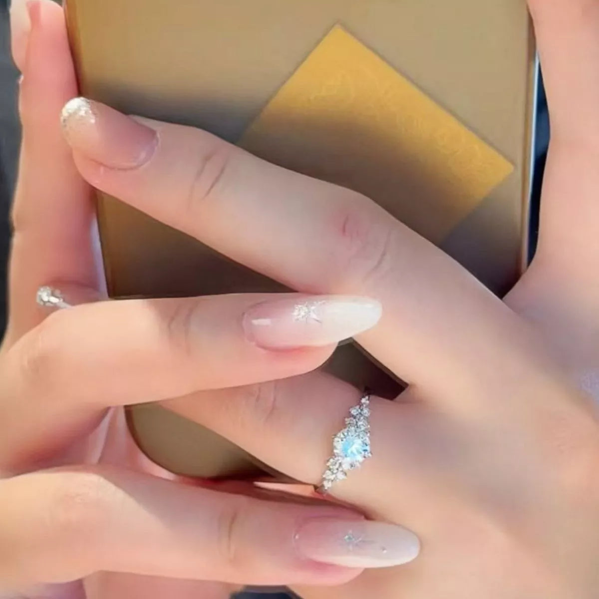 2 carat moissanite silver ring sparkle under light