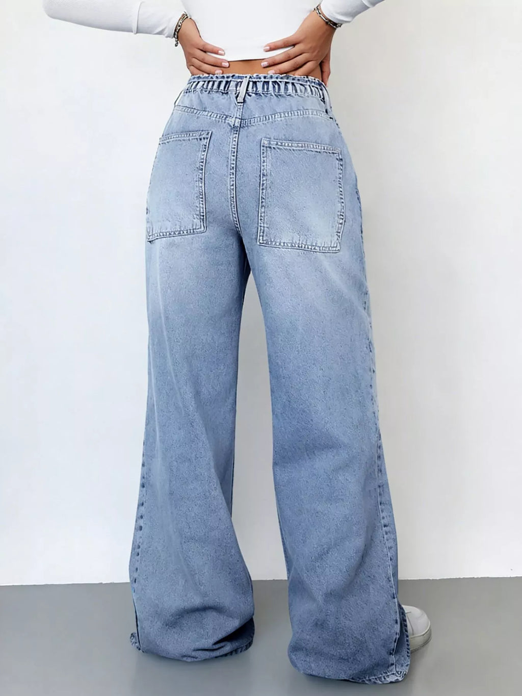 Washed cargo jeans back view