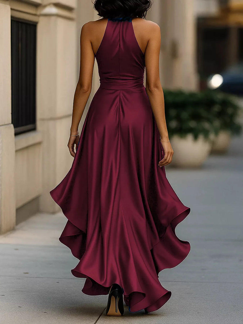 Halter neck maxi dress neckline close up