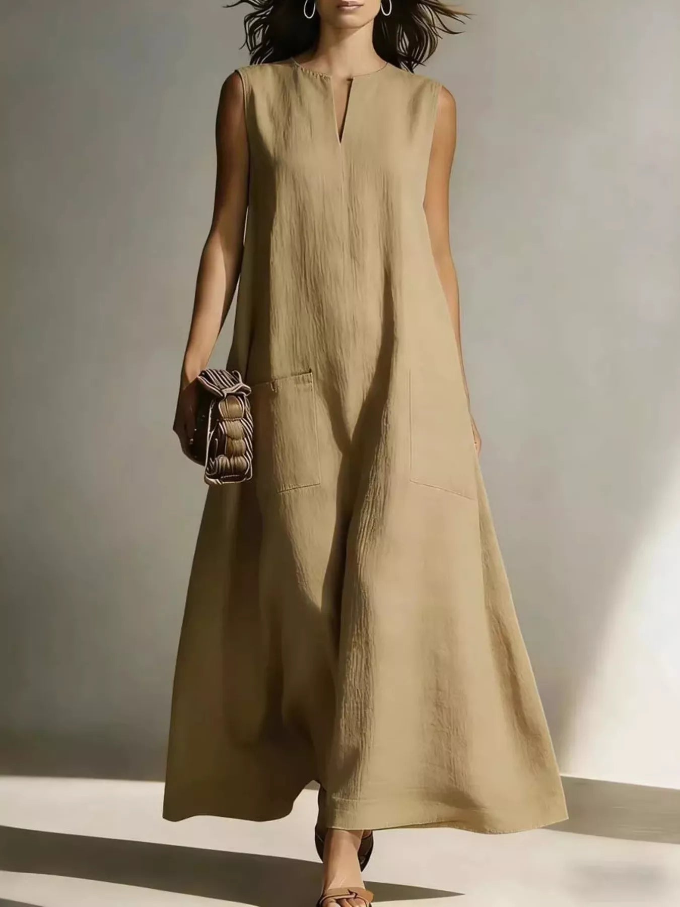 Sleeveless maxi dress in sky blue on model
