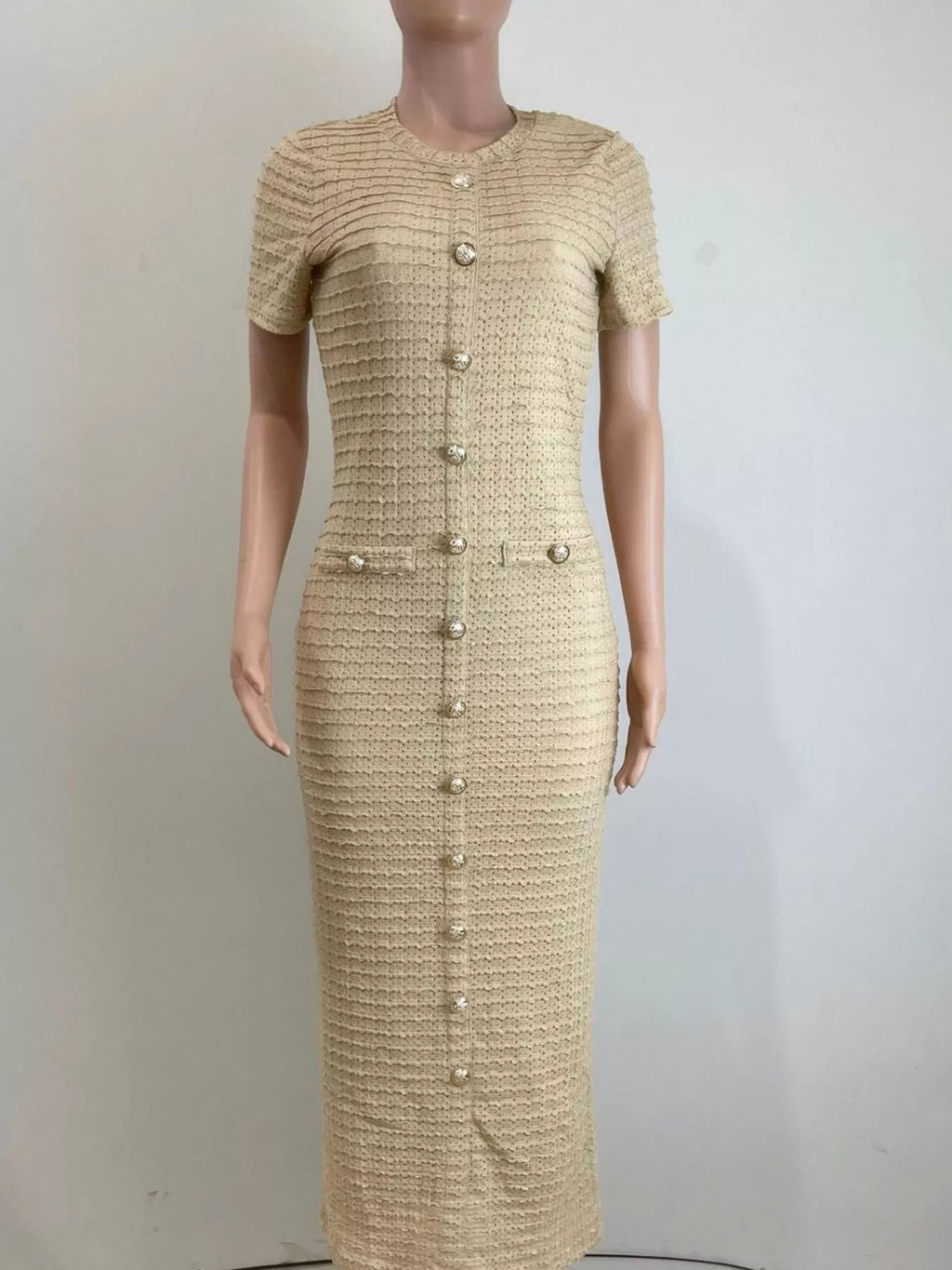 Textured midi dress in black front view