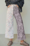 Leopard and floral print wide leg jeans front view