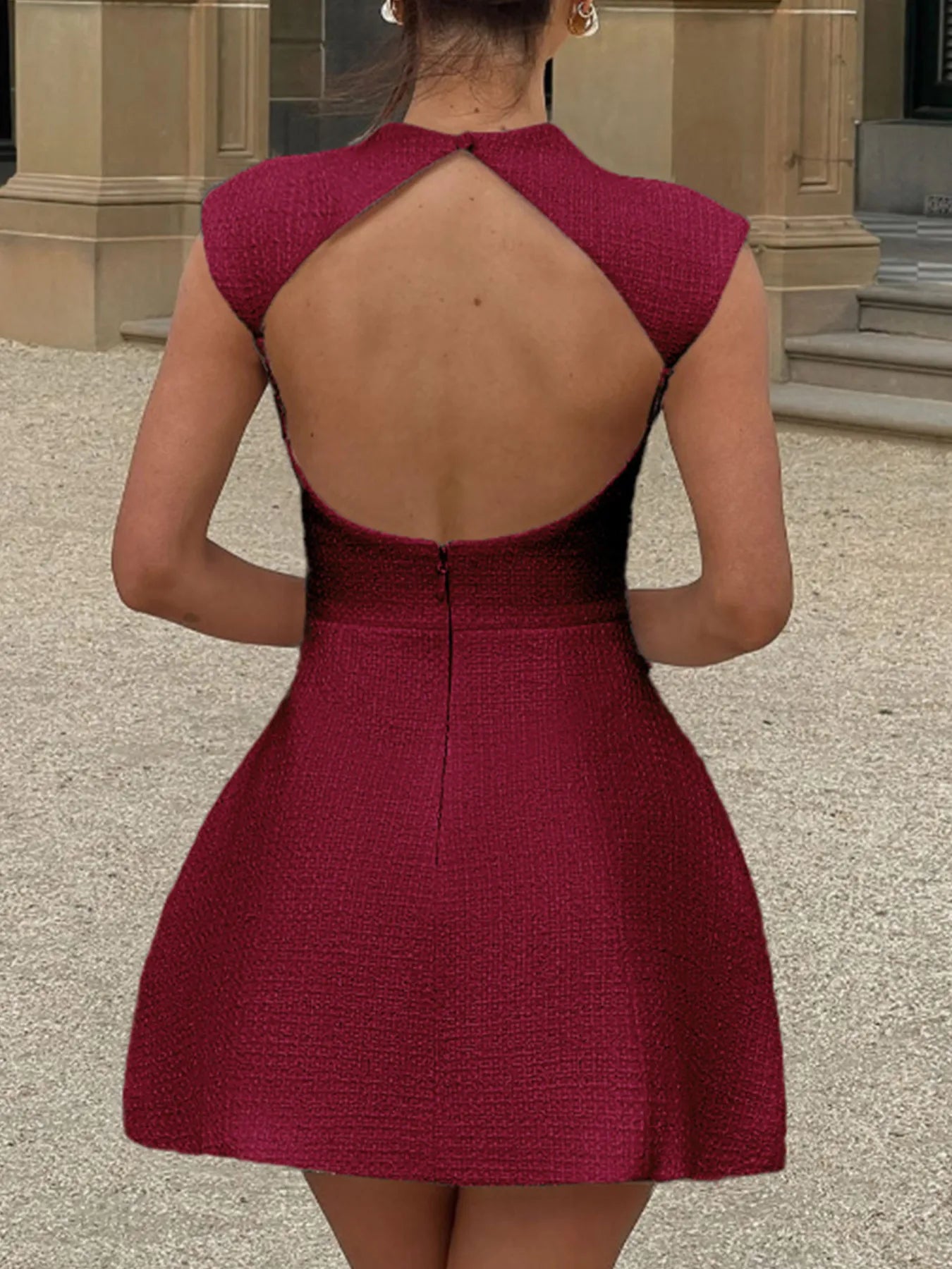 Cutout back mini dress full length view