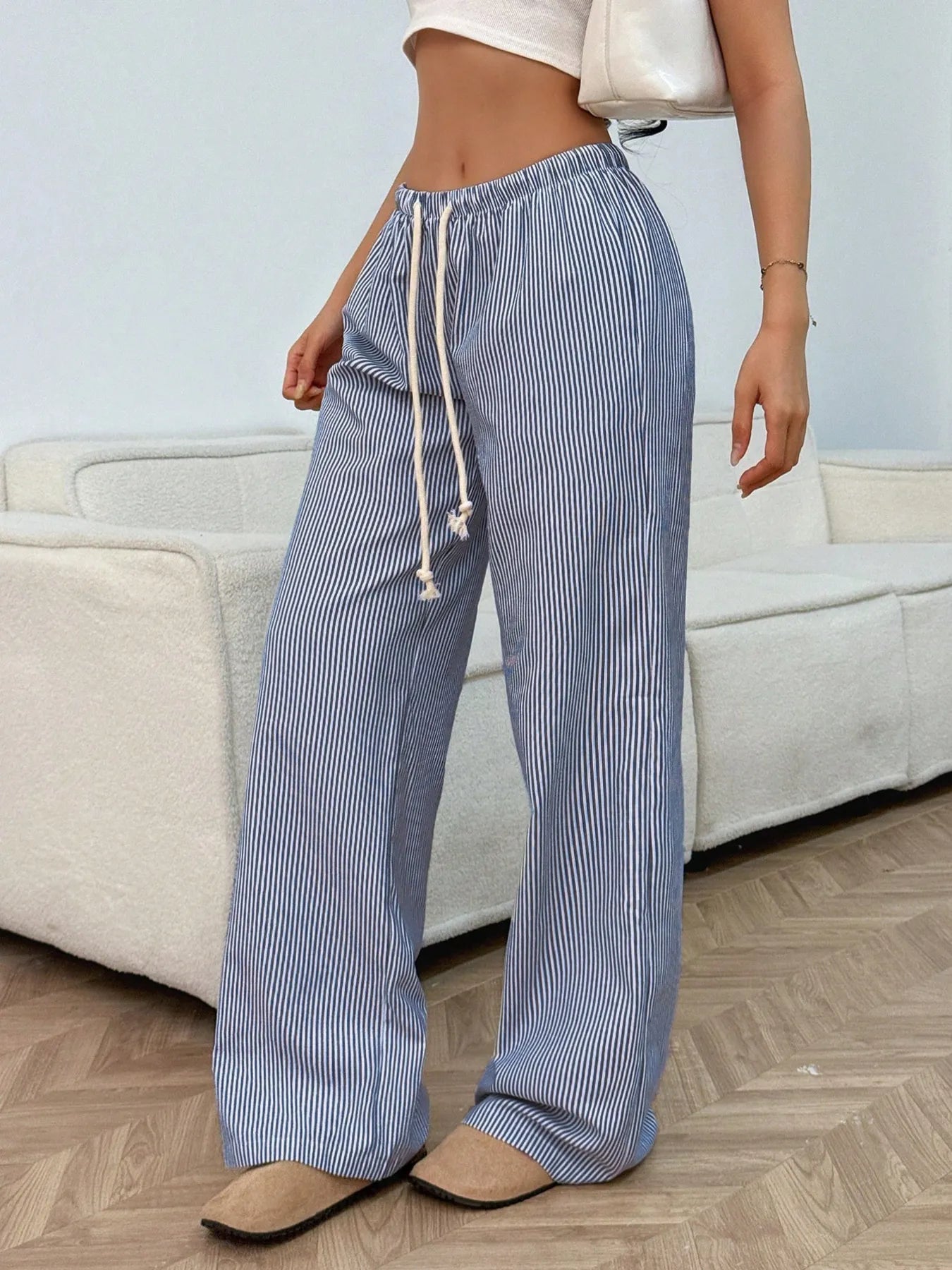 Striped wide leg pants side view