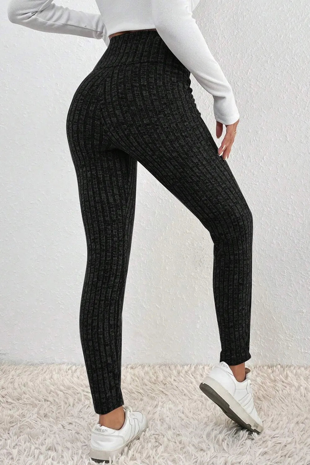 Ribbed leggings fabric texture detail close up