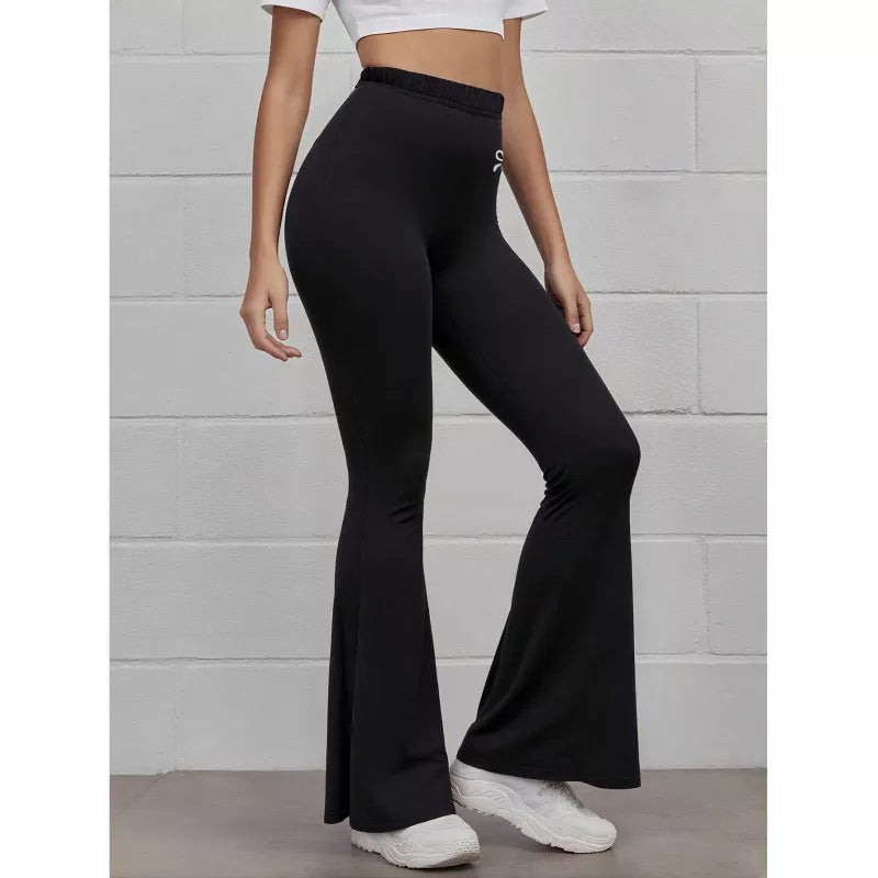 Close up of fabric on black high waist active pants