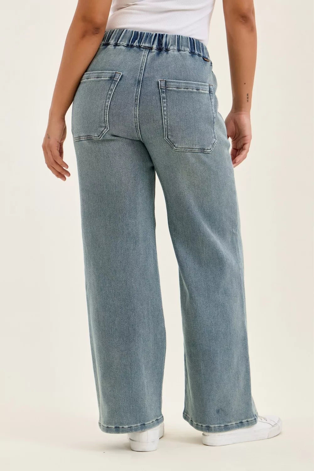 Stone wash fading detail on Judy Blue baggy jeans