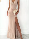 Sleeveless high slit maxi dress front view