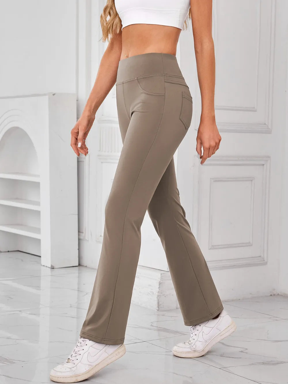Camel high waist active pants waistband detail