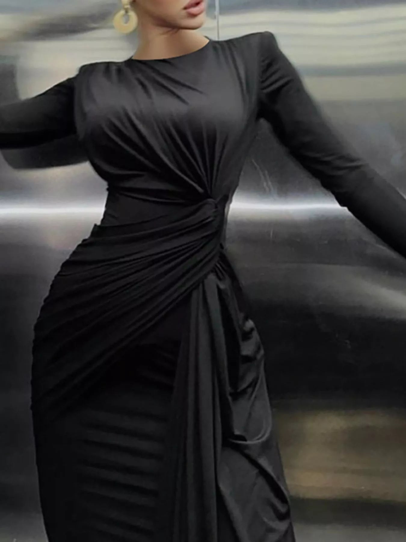 Blue twisted maxi dress side view