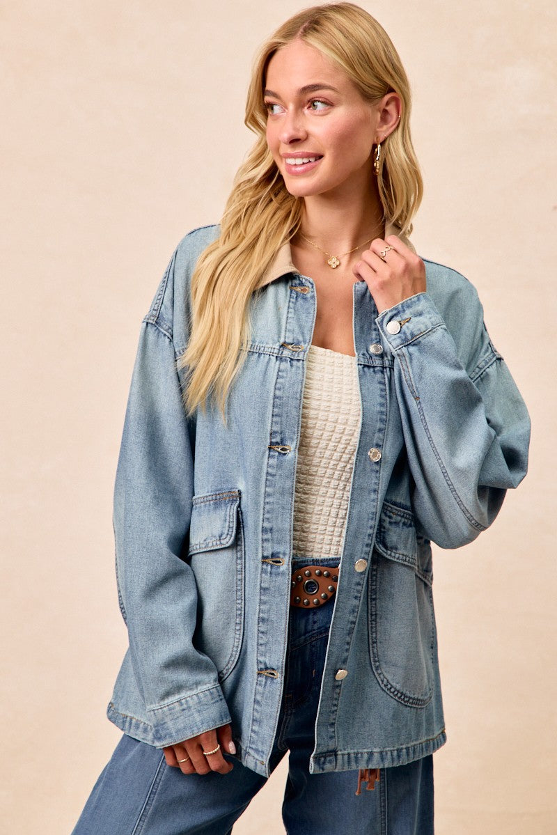Vintage washed denim jacket fabric wash detail
