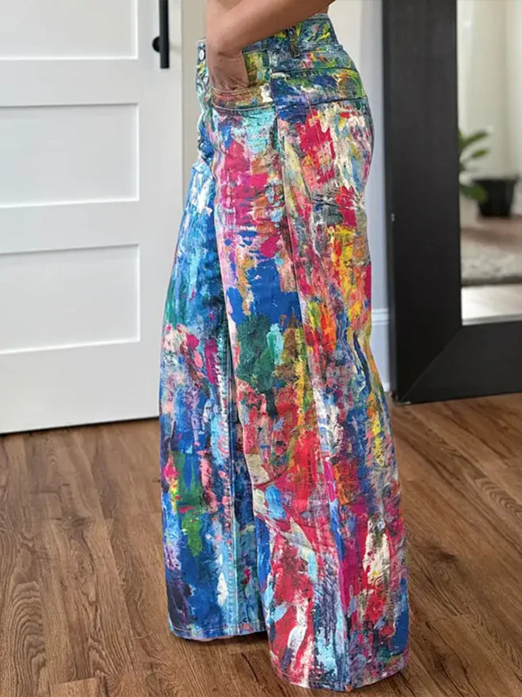 Painted wide leg pants side view