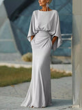 Batwing sleeve ruched maxi dress front view