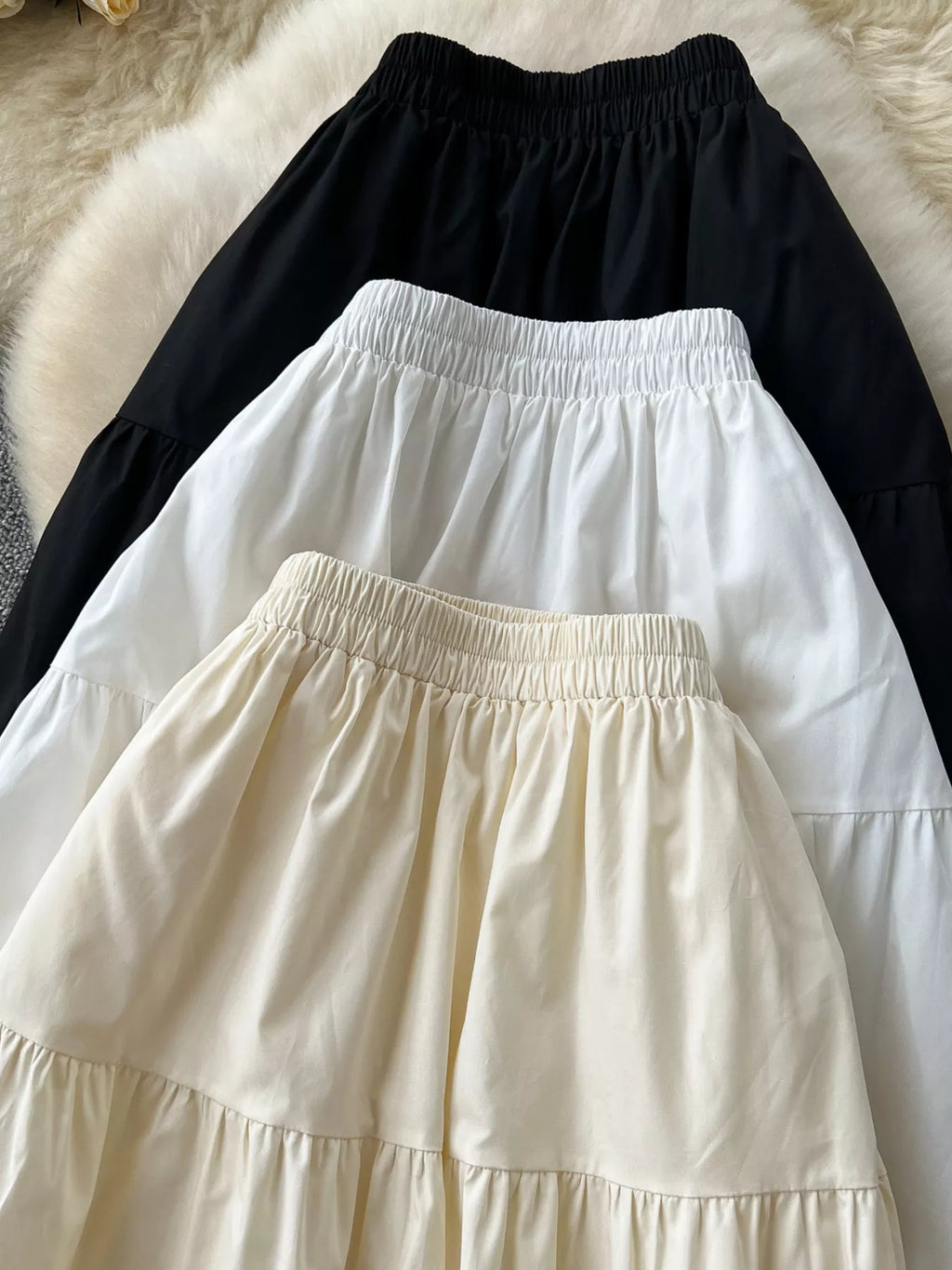 Black tiered skirt lace tier detail close up