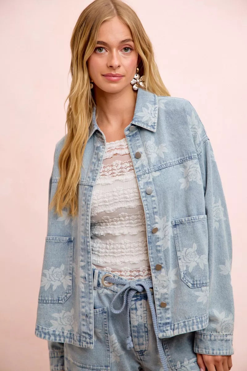 Denim jacket button up front detail