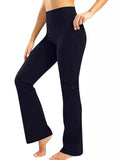 High waisted yoga pants with pockets front view in black