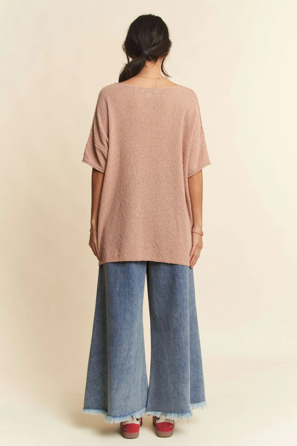 Cropped culotte jeans full length view