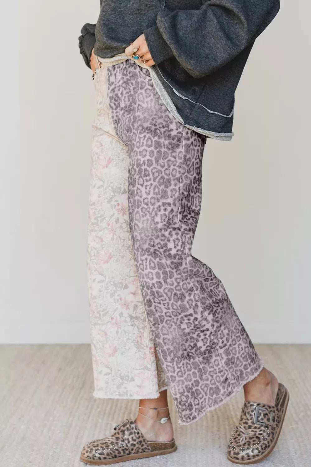 Printed wide leg jeans back view