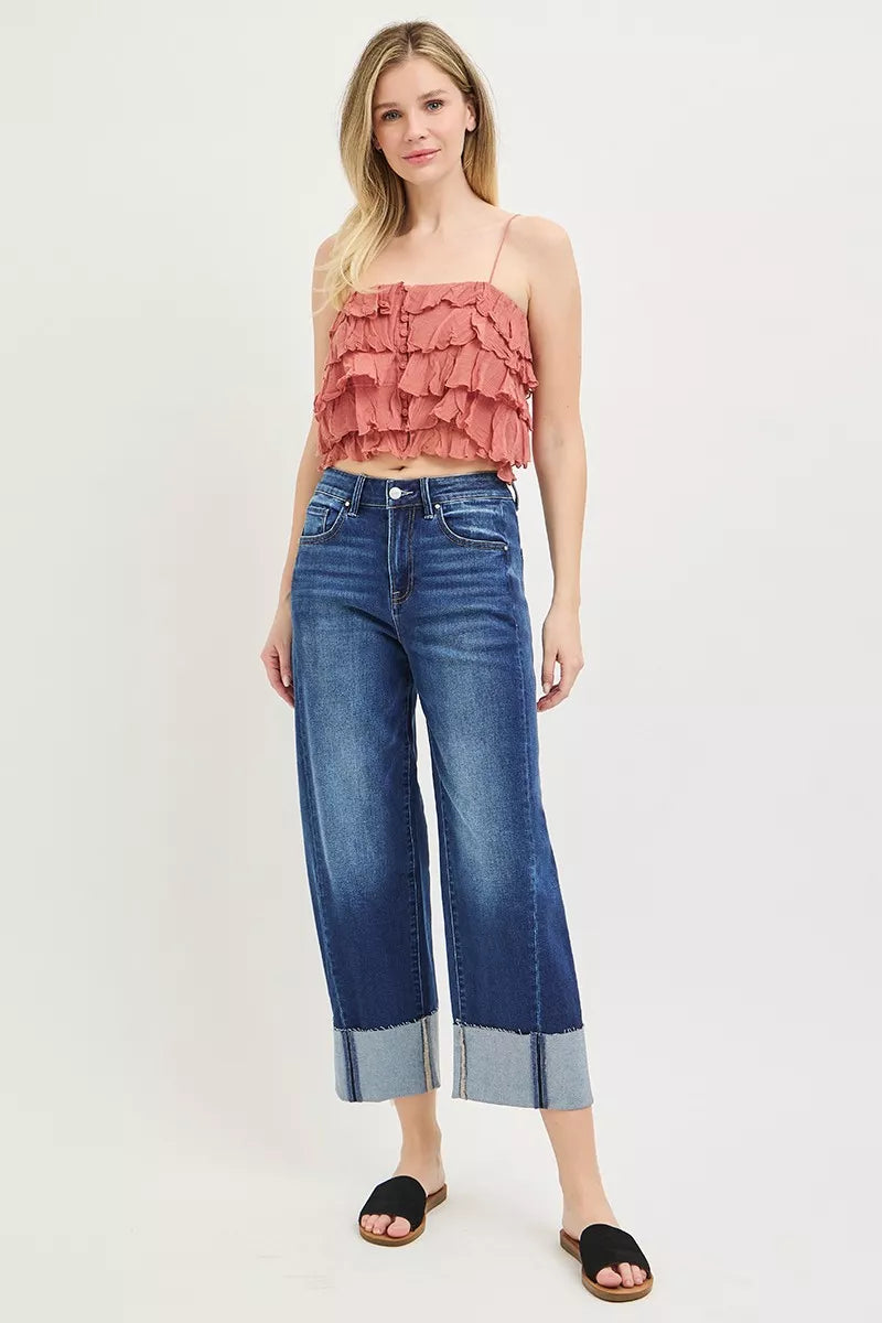 RISEN slouchy barrel jeans styled with crop top