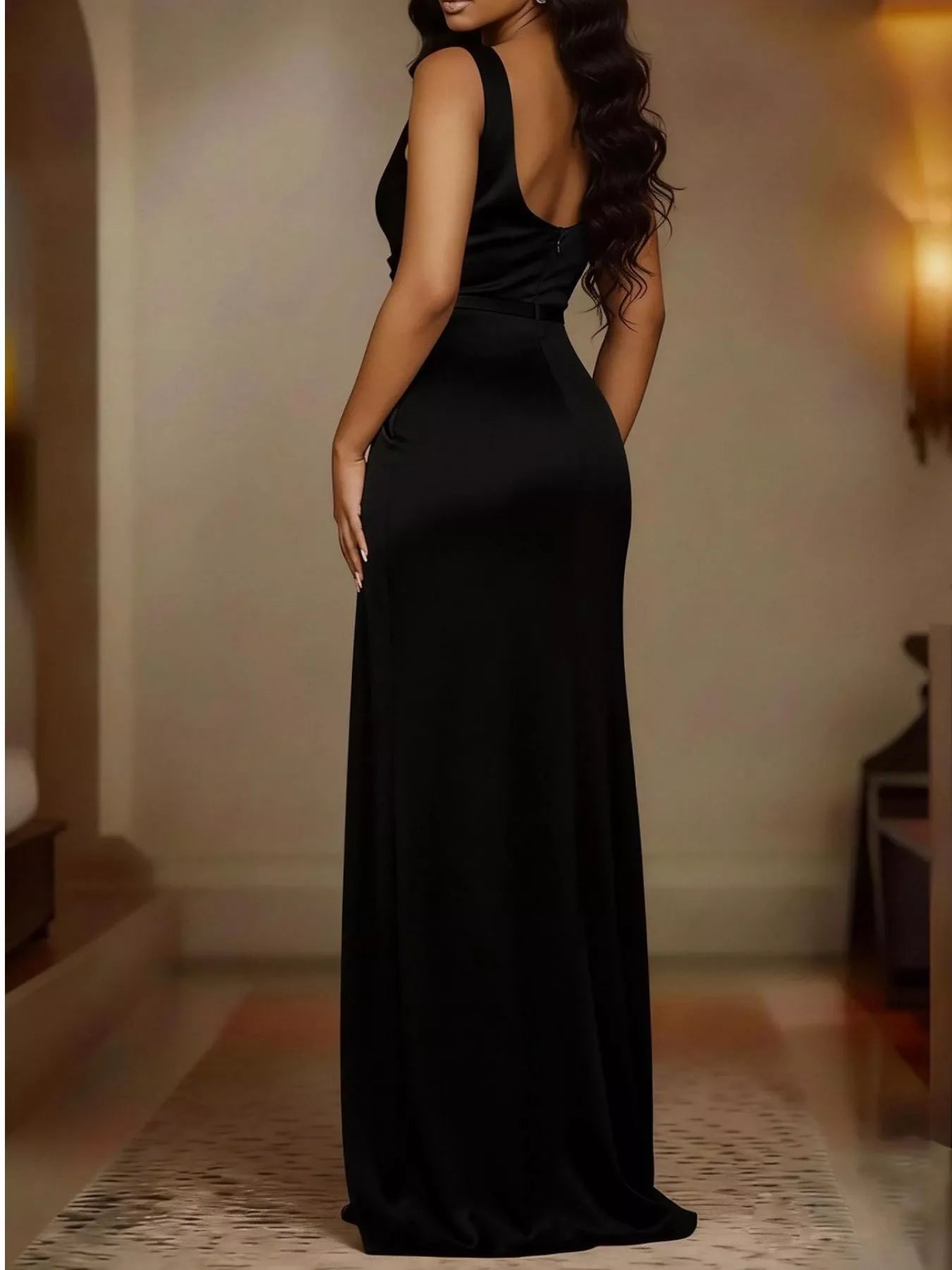 Black high slit maxi dress side view