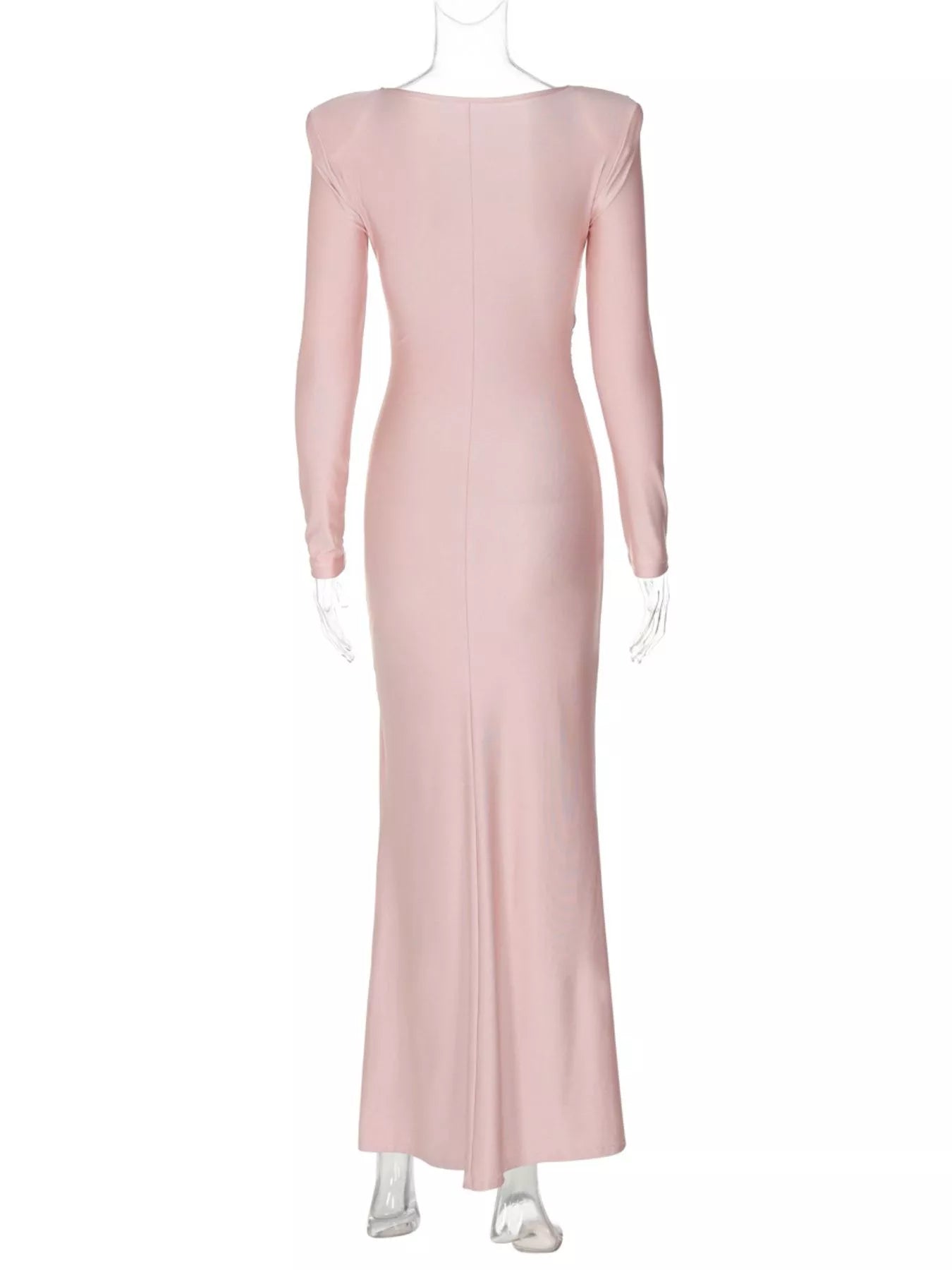 Blue twisted long sleeve maxi dress on model