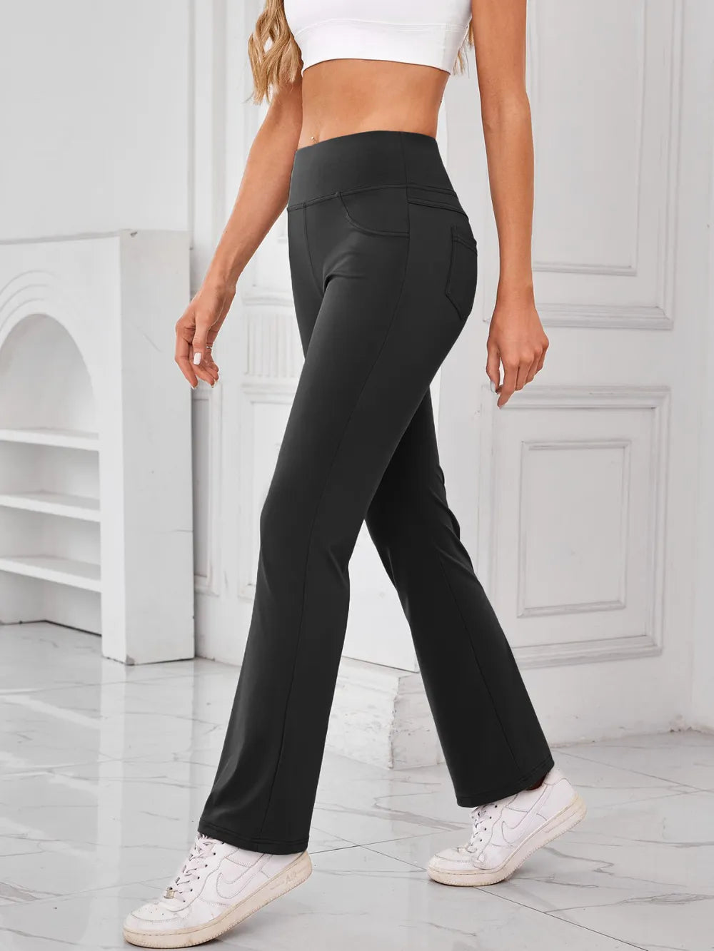 Camel high waist active pants front view