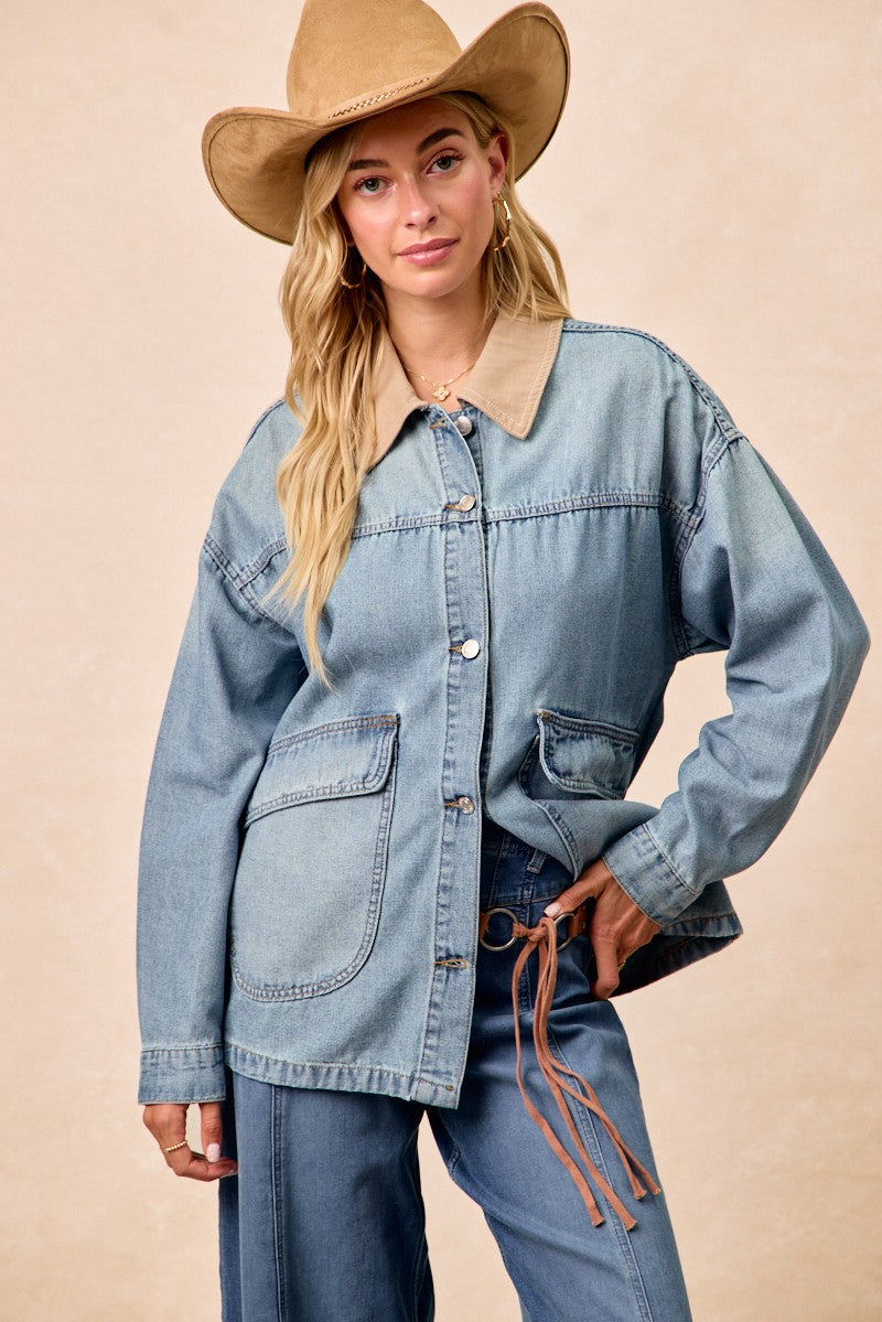 Vintage washed denim jacket - model wearing size small