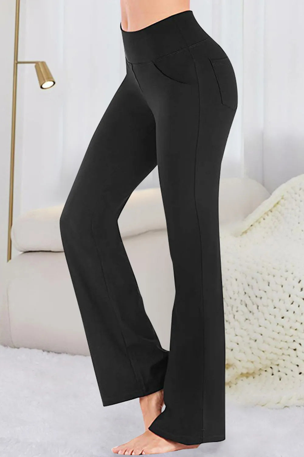 Army green high waist active pants on model