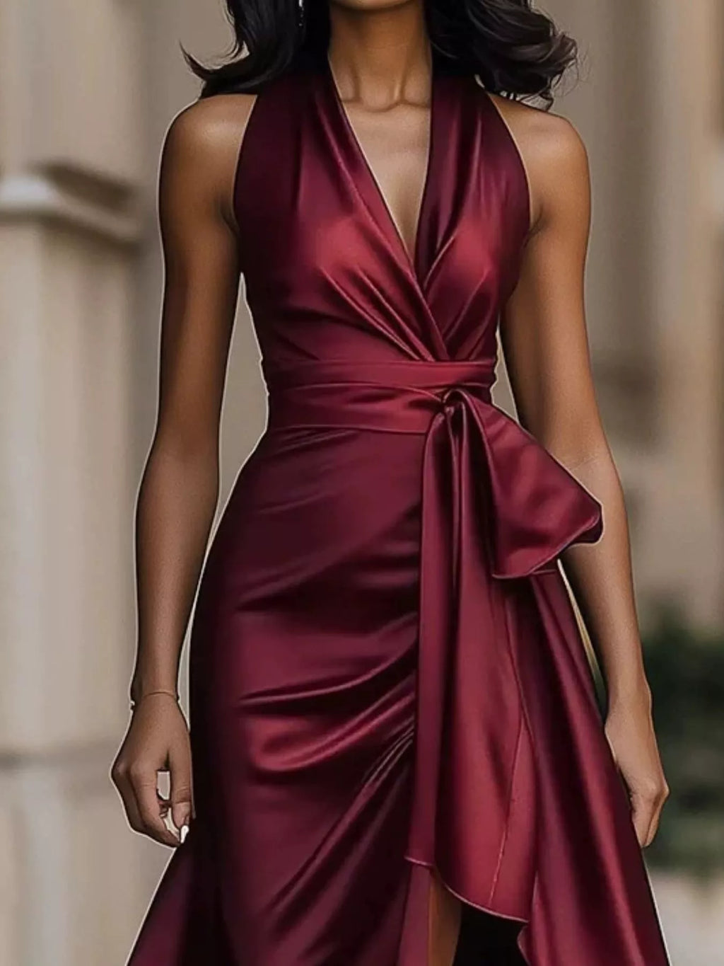 Satin maxi dress high low hem detail