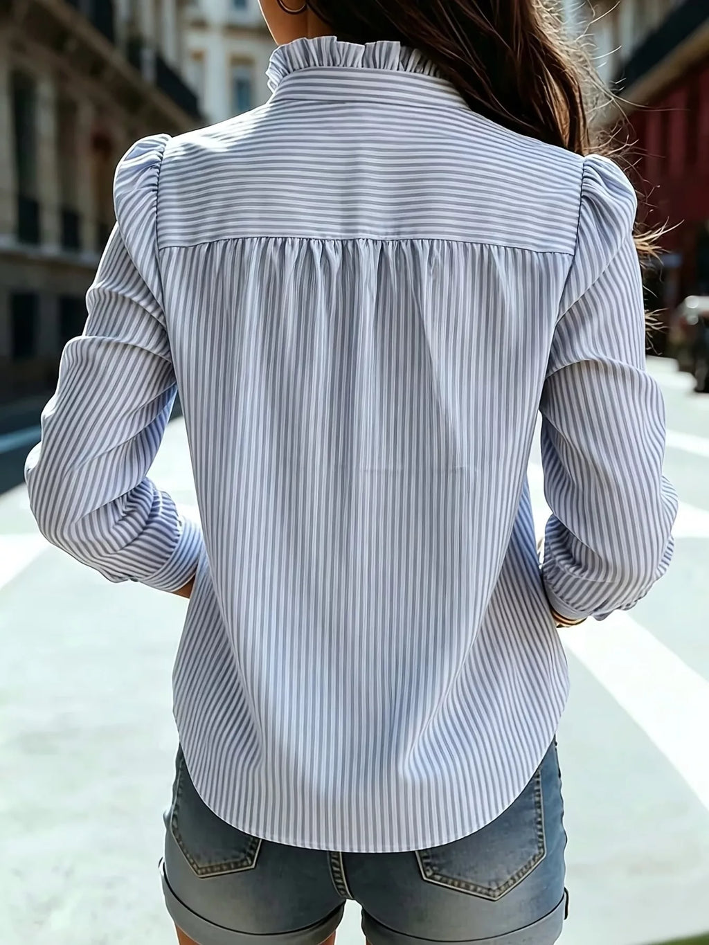 Frill striped button up shirt collar and cuff detail