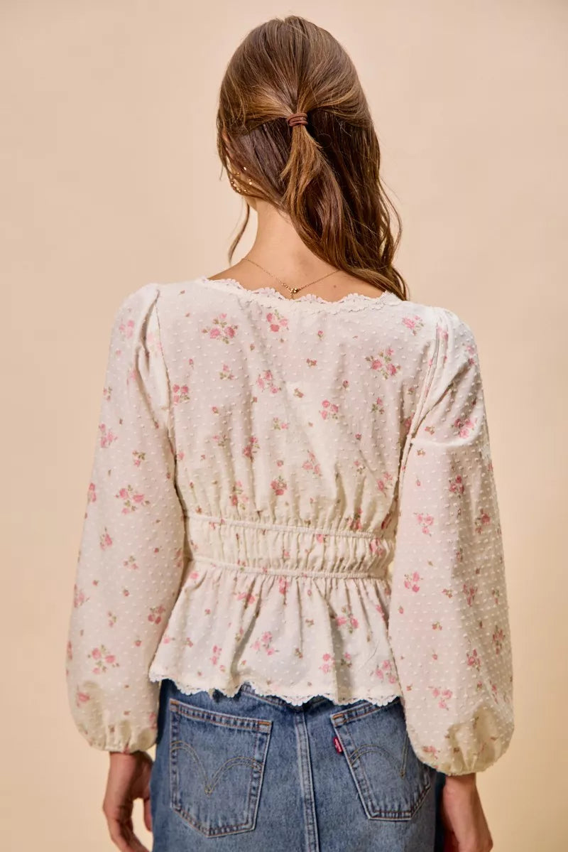 Ruched bodice blouse side view on model