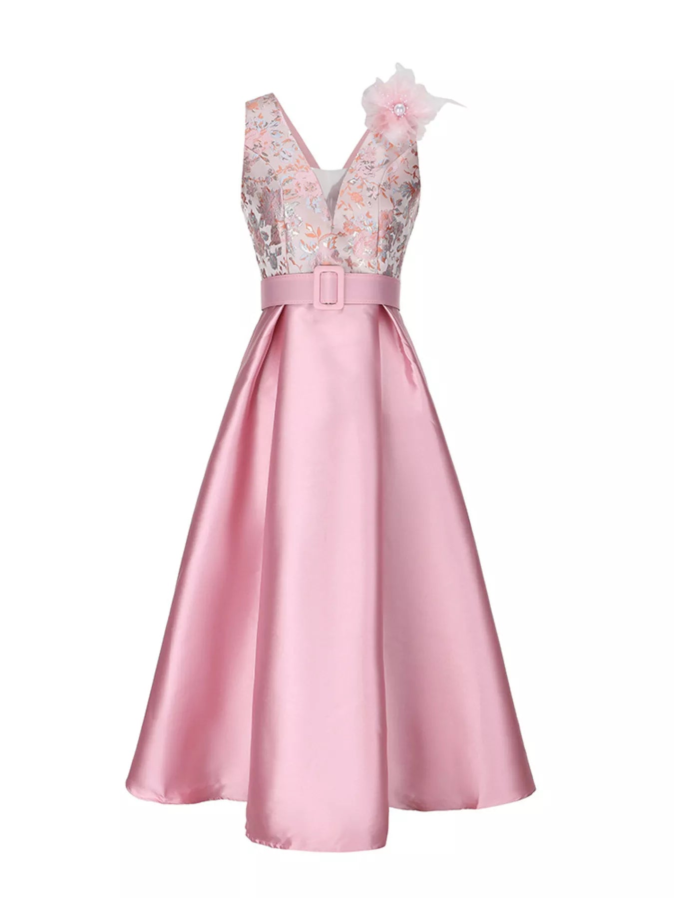 Floral sleeveless midi dress in pink