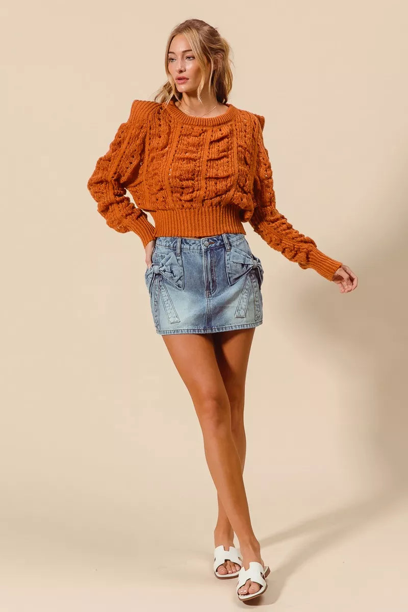 Denim mini skirt waistband detail close up