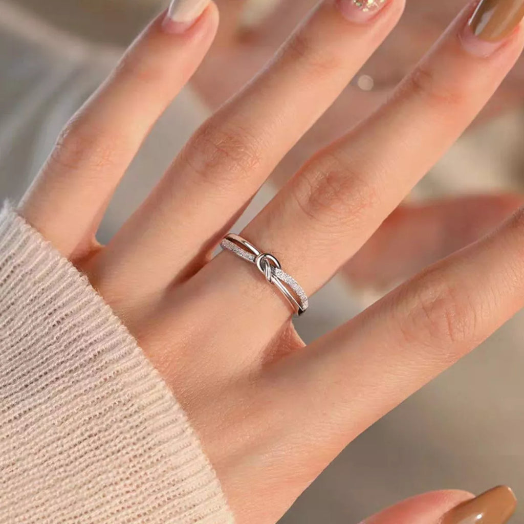 Sterling silver knot ring top view