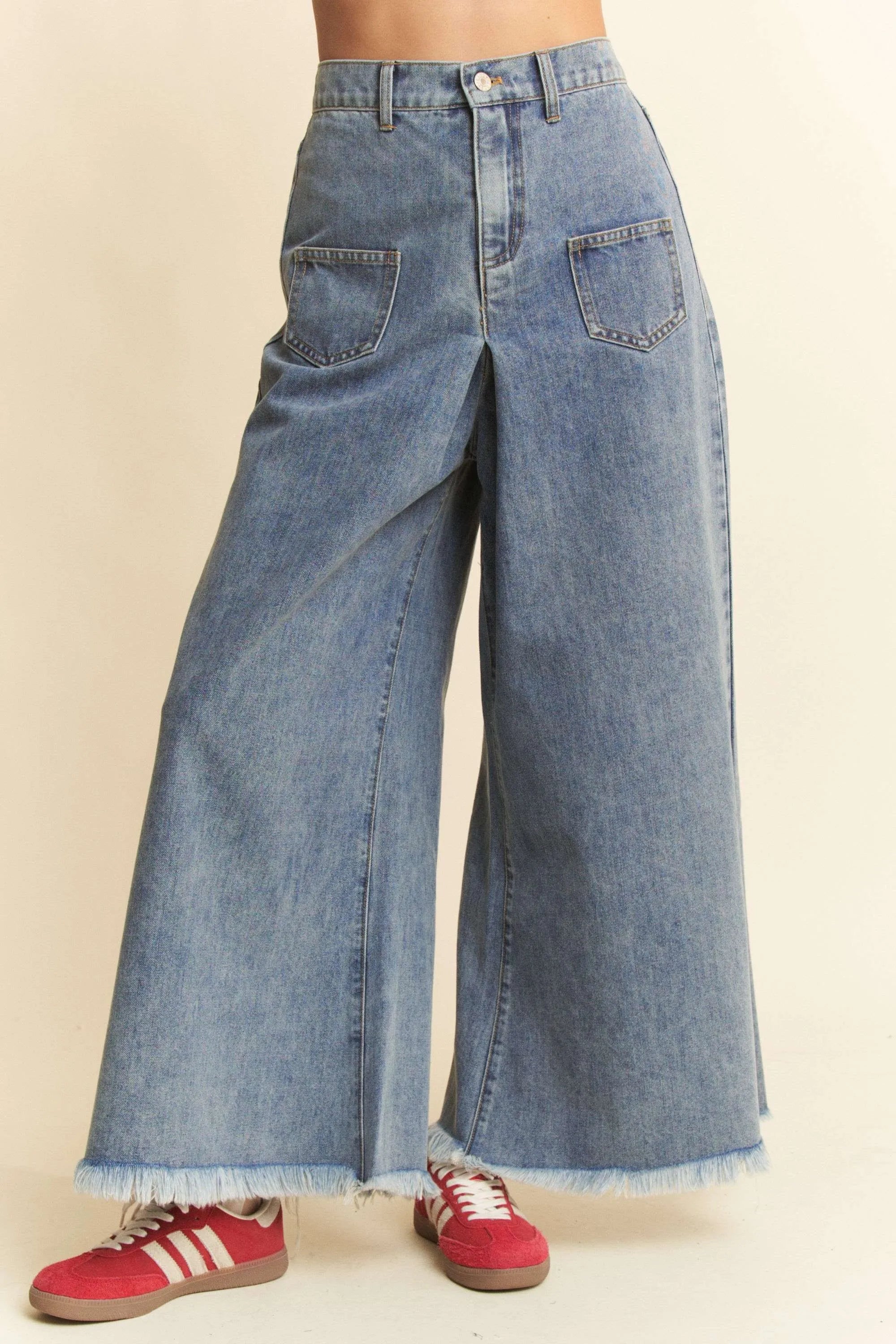 Wide leg culotte jeans front view