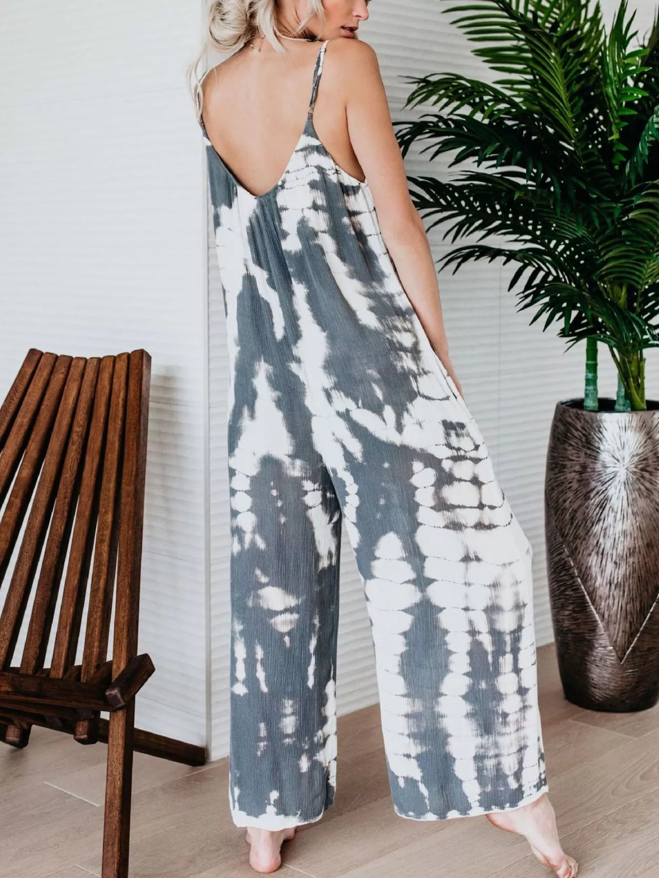 Plus size tie dye jumpsuit fit and drape view