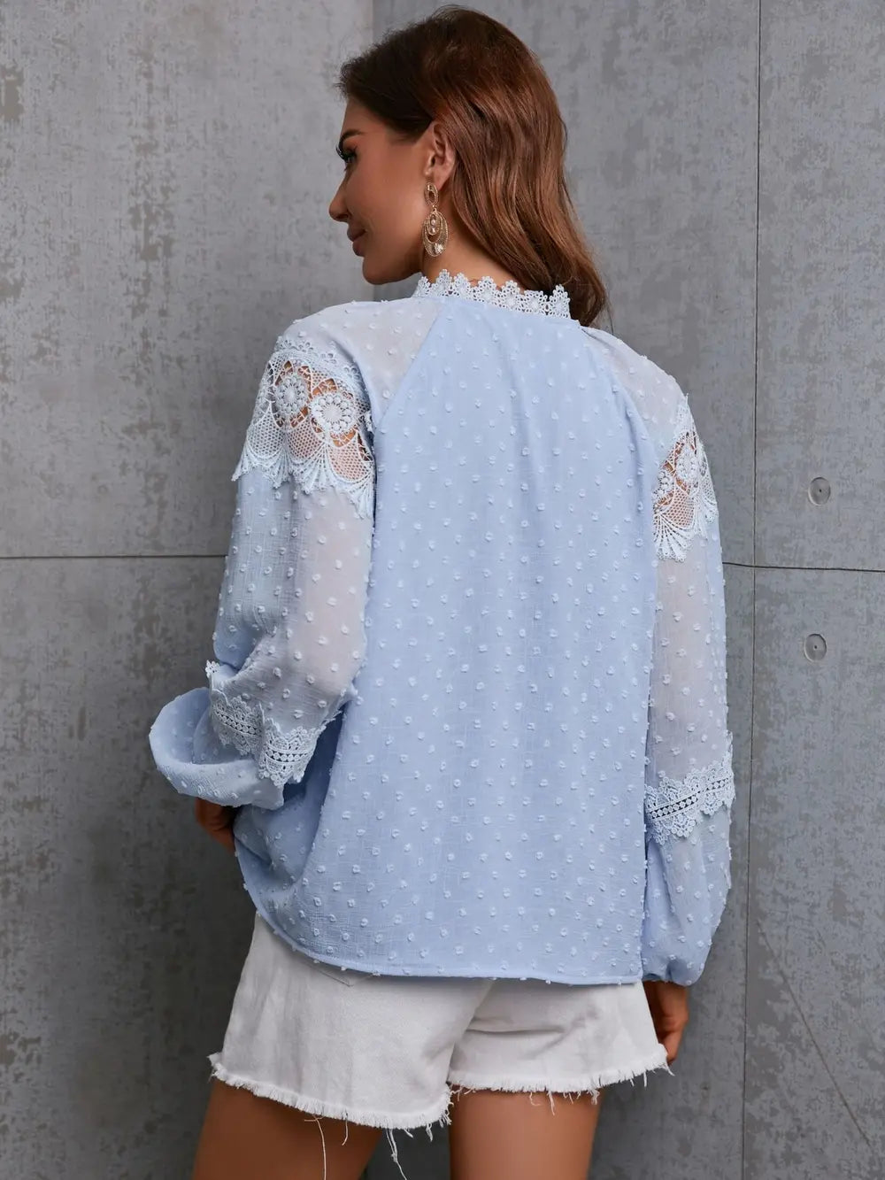 Crochet tassel tie neck blouse styled outfit