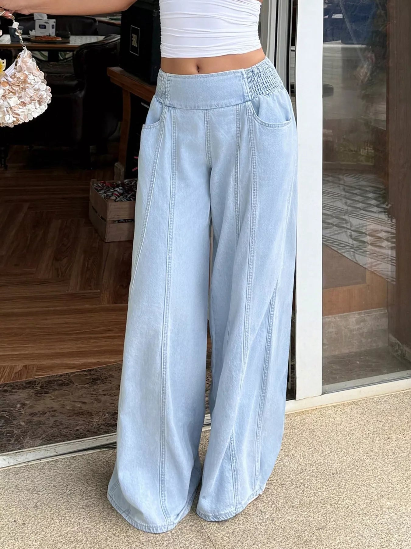 High waisted wide leg jeans back view