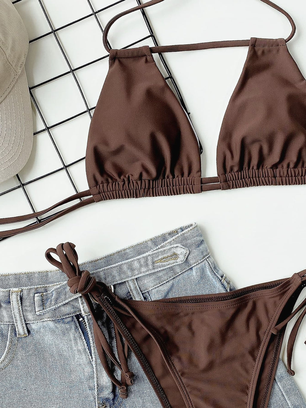 Halter neck bikini set back tie detail