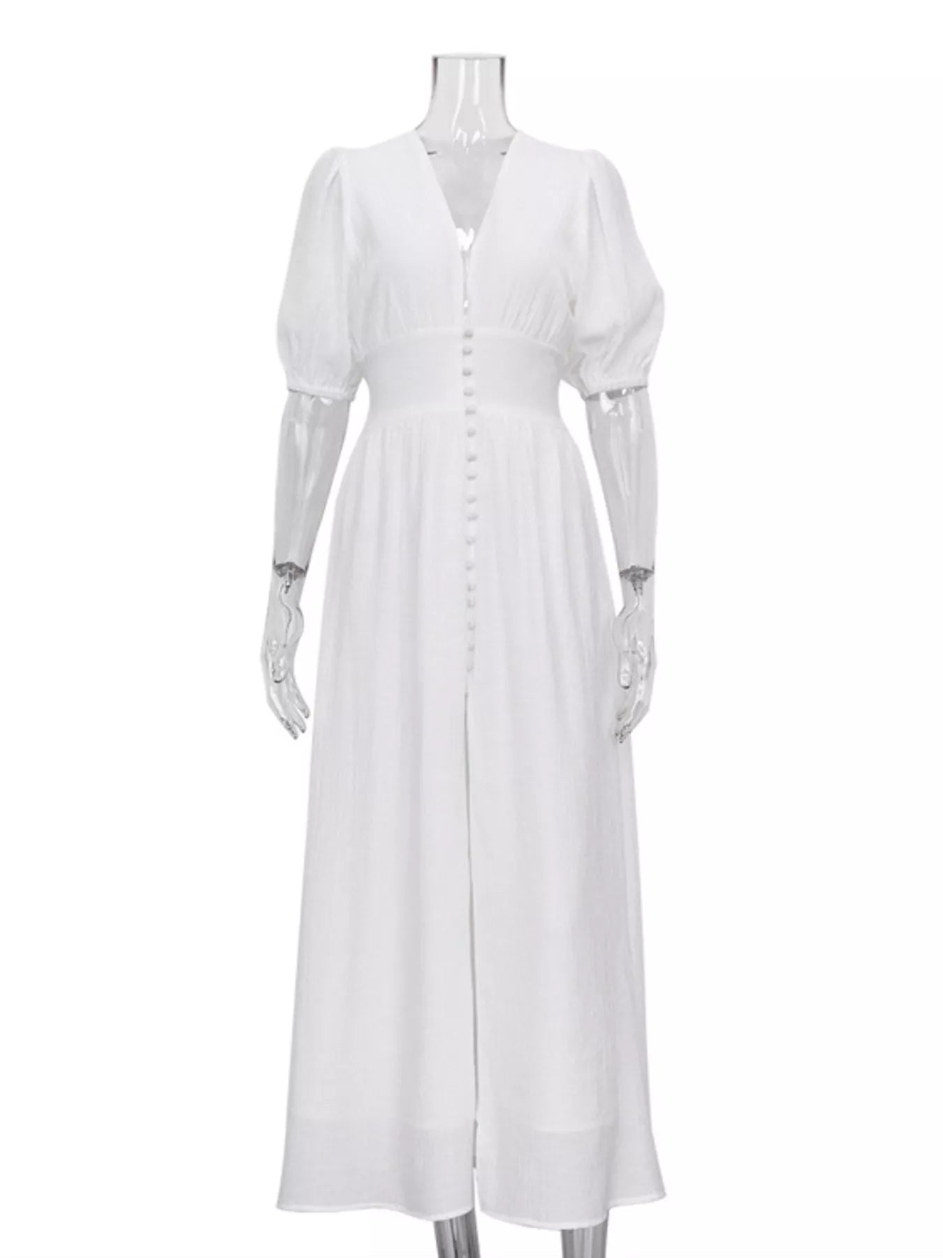Cotton blend maxi dress buttoned detail
