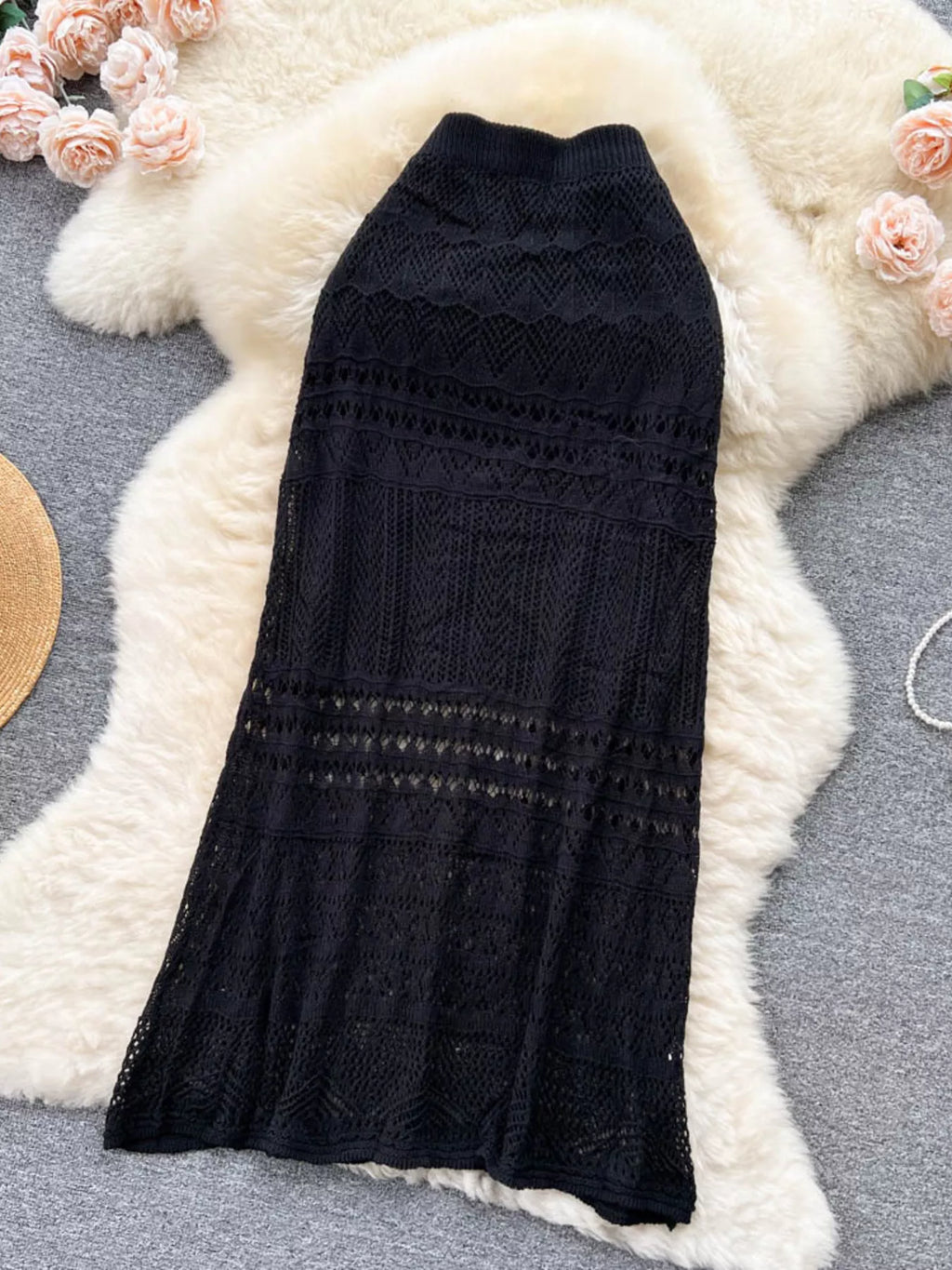 Knit maxi skirt back view flowing silhouette