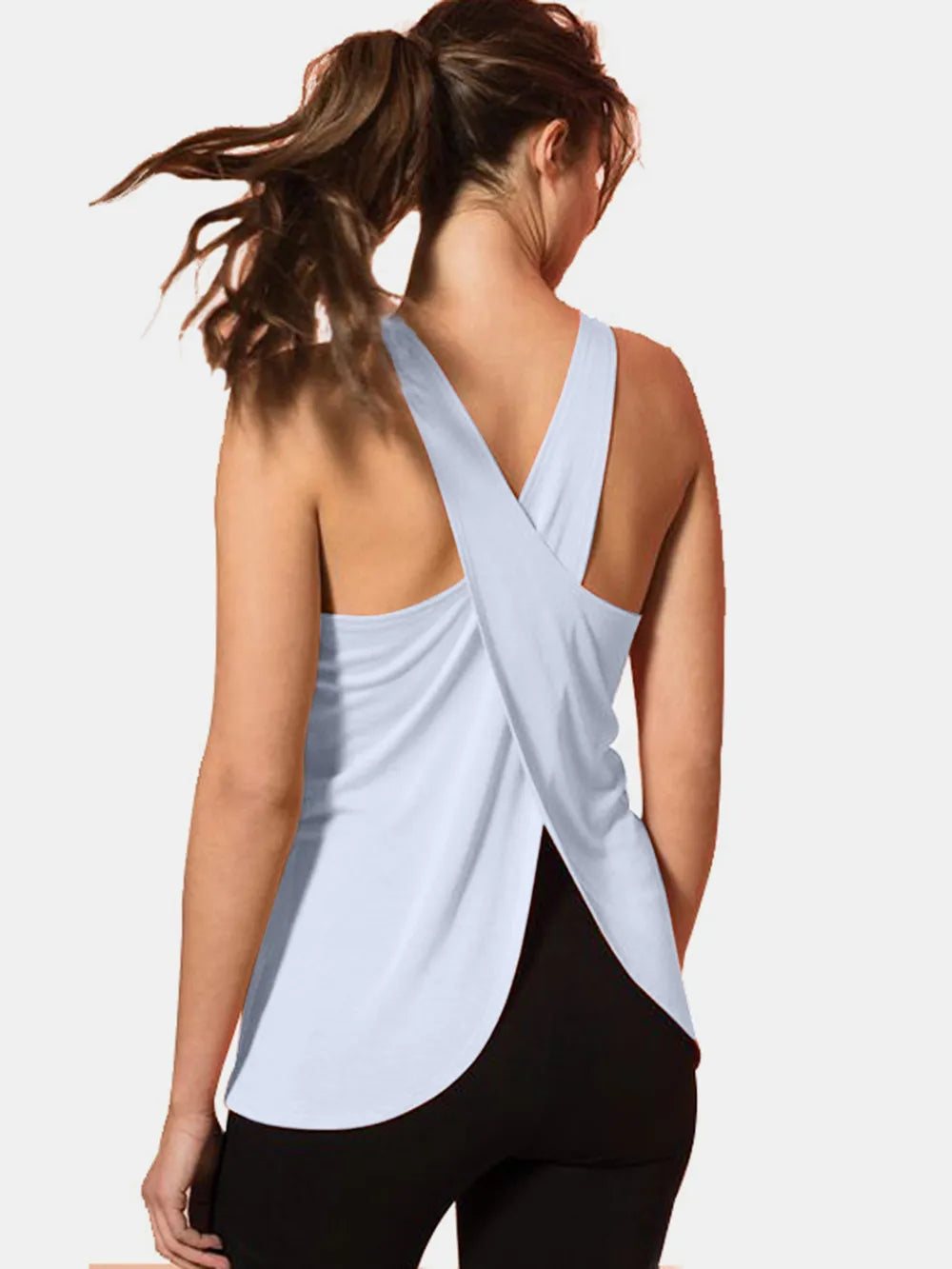 Crisscross active tank in light blue front view