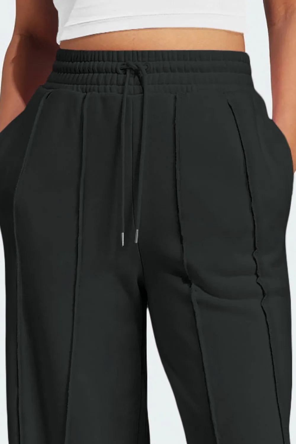 Drawstring wide leg pants in black