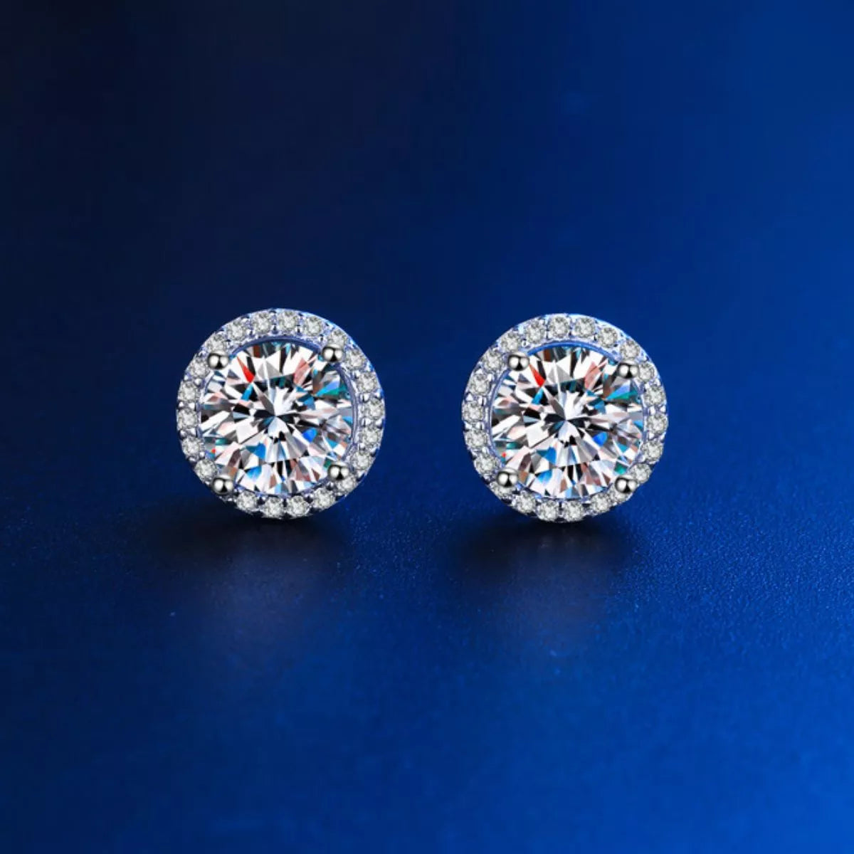 1 carat moissanite sterling silver stud earrings front view