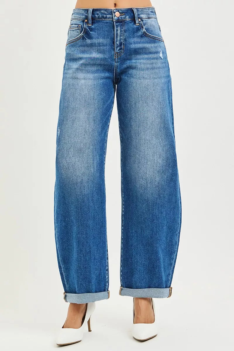 RISEN barrel jeans plus size back view