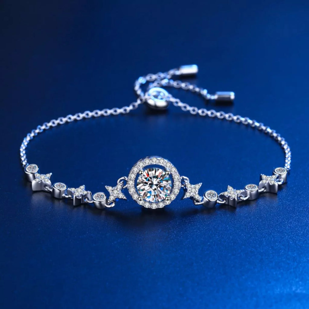 Moissanite bracelet side angle showing chain
